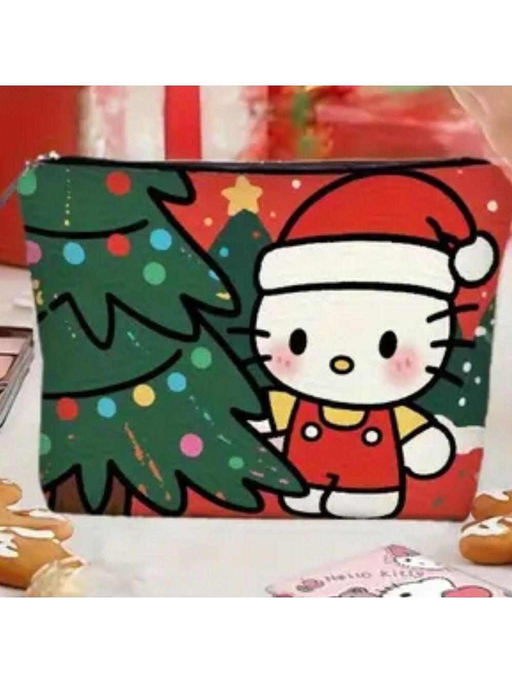 Sanrio Hello Kitty Christmas Cosmetic Bag - Red and Green - Picture 3 of 4